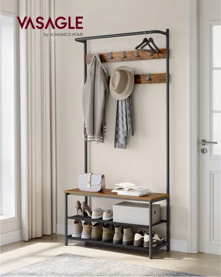 Produktbild von VASAGLE Garderobenständer, Garderobe mit Schuhbank, Kleiderständer, Kleiderstange, 9 abnehmbare Haken 411/421