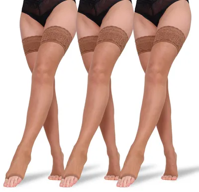 Produktbild von BANANALU  zehenfreie Toeless halterlose Strümpfe 20 DEN, Caramel, M/L, 3er Set