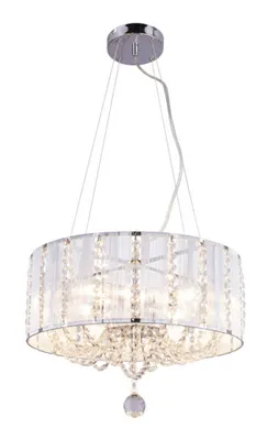Produktbild von Globo Lighting Hängeleuchte Metall verchromt, Metallstäbe silber metallic, K5 Kristalle klar, Kabel PVC Transparent, ø: 400mm, H: 1300mm, exkl. 4x E14 40W 230V