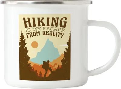 Produktbild von Hiking Is My Escape From Reality Emaille Tasse Berg Berge Hügel Gipfel Bergsteigen Wandern Wanderroute Bergschuhe