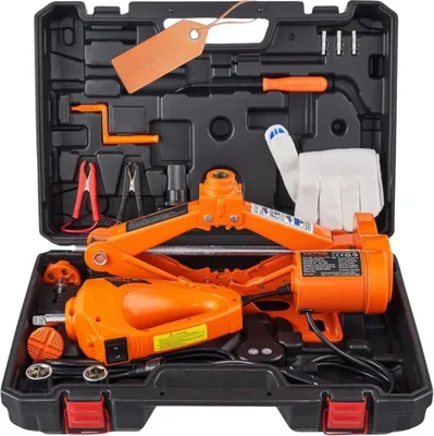 Productafbeelding van Draagbare autokrik – Complete set – Elektrisch en handbediend – Krik voor scheerwagens – Assteunen – Garagekrik – Hefhoogte 17–42 mm – Oranje