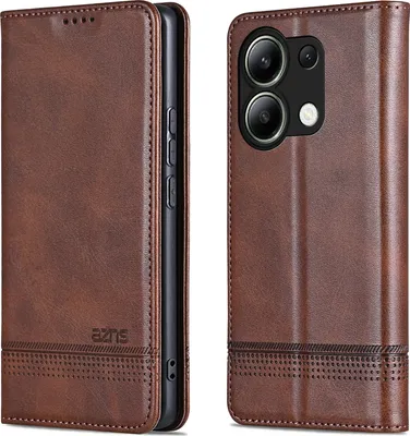 Produktbild von Leder Hülle für Xiaomi Redmi Note 13 4G, Klapphüllen Brieftasche Magnetverschluss Ständer Schutzhülle Kaffee