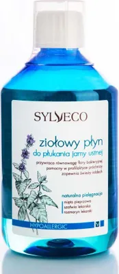 A bottle of Sylveco herbal mouthwash.