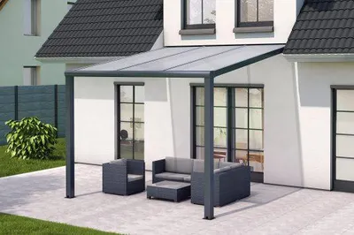 Produktbild von Gutta Terrassendachsystem Premium weiß/anthrazit 309,4 x 406 cm Polycarbonat klar Weiß