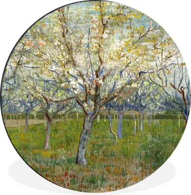 Produktbild von MuchoWow® Aluminium Wandkreis Der rosa Obstgarten - Vincent van Gogh Ø 90 cm Wanddeko Modern Wohnzimmer - Mauerkreis - Wandbilder - Runde Bild - Bild aus Aluminium - Schlafzimmer - Wohnzimmerdekoration - Wand Dekoration