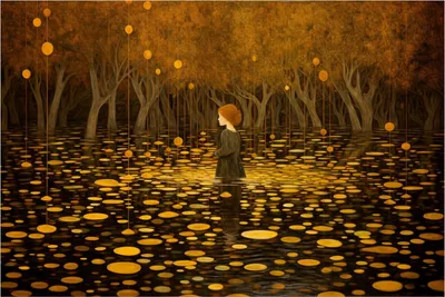 Produktbild von Wallario Poster - Goldener Wald, Kunstdruck Größe: 100 x 150 cm