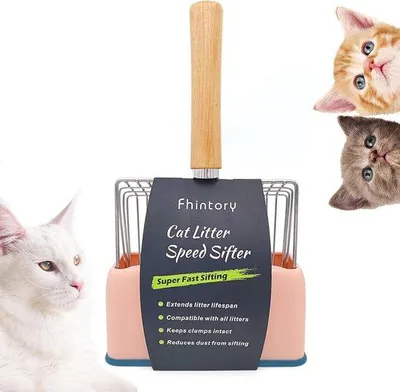 Productafbeelding van Houten en Metalen Kattenbakschep met Houder - Ideaal voor Jouw Huiskat