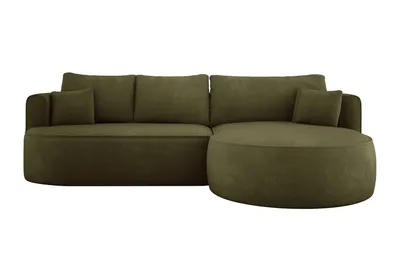 A green sectional sofa is shown against a white background.
