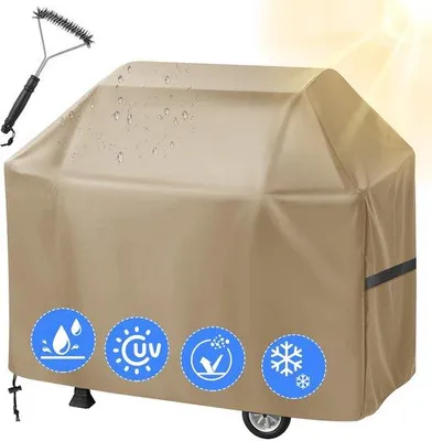 Produktbild von Polyester Grillabdeckung mit Grillborstel, UV- und Wetterfest, 100% Polyester mit PolyurethanBeschichtung, 147 x 61 x 122 cm, Khaki