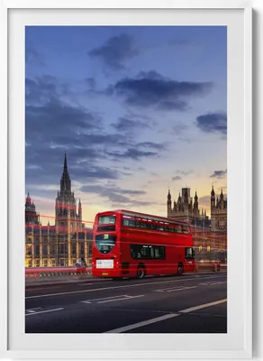 Produktbild von Roter Bus in London– Wandbild mit Rahmen – Gerahmtes Bild  – Wanddekoration – 70x100 cm –  Weiß Rahmen
