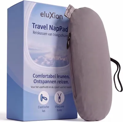 Imagen del producto de Almohada de viaje para el cuello, de espuma viscoelástica, color gris claro, ideal para avión y coche