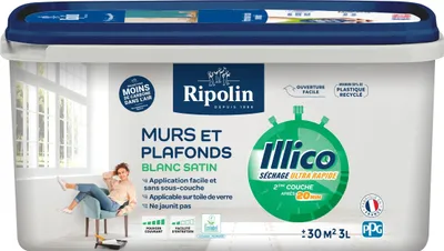 Immagine prodotto di Vernice per pareti e soffitti, bianca, satinata, RIPOLIN Illico, 3 L