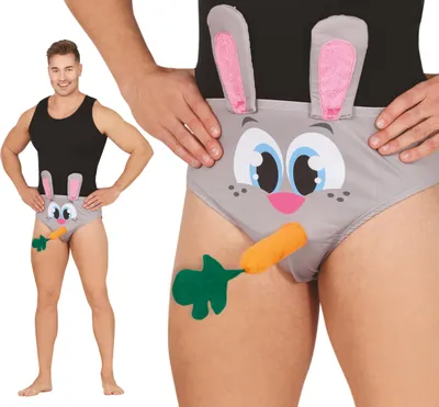 Produktbild von Junggesellenabschied Hase Lustige Unterhose Party Spaß Accessoire Geschenk Kreativ Humorvoll Niedlich Carrot Bunny, Farbe: Grau