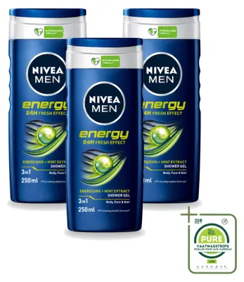 Produktbild von 3 x NIVEA MEN Energy 2-in-1 Duschgel - 250 ml - Großpackung - 3 Stücke