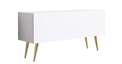 Image de MEUBLE TV : Blanc mat, Pieds dorés, 100 x 52 x 32 cm