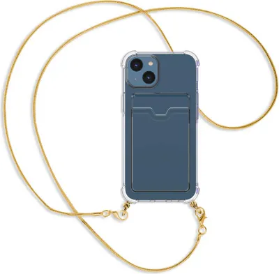 Produktbild von Handykette Backcover-Schutzhülle mit Band (Metall goldfarben) für Apple iPhone 14 (6.1'') - goldfarbene Snake-Kette