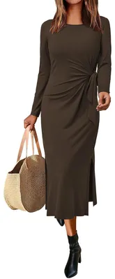 Image de Robe midi d'été pour femmes, manches courtes, décontractée, avec poches