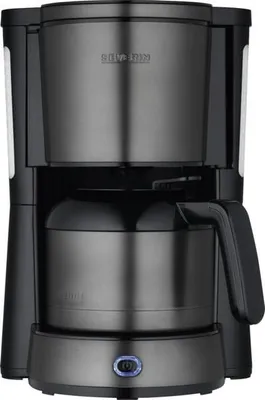 A front view of a black and gray filter coffee machine.