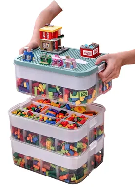 Produktbild von Aufbewahrungsbox mit Deckel - Stapelbar - 3-lagig - Robust - Plastik - Verstellbare Fächer - Transparente Organizer-Box - Spielzeugbox