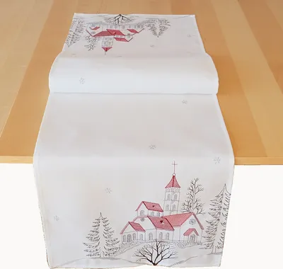 Produktbild von Tischwäsche Druckmotiv Kirche Tischläufer Winter Weihnachten 40 x 140 cm