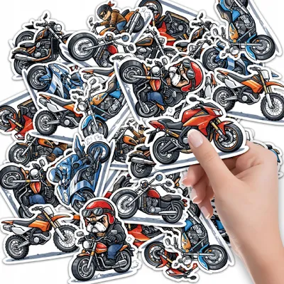 Obrázek produktu pro SAMOLEPKY ŠTÍTKY NA SEŠIT 10 ks - Motorky Motorka Motorka Helma