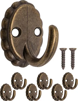 Produktbild von FUXXER® - Antike Garderoben-Haken, Handtuch-Haken, Kleider-Haken, Eisen-Haken, Wand-Haken, Messing Bronze Design, Vintage Landhaus Retro, Oval, 6er Set
