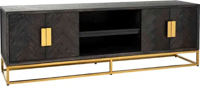 Produktbild von Casa Padrino Luxus TV Schrank Schwarz / Gold 185 x 42,5 x H. 60 cm - Massivholz Sideboard mit 4 Türen - Wohnzimmer Möbel - Hotel Möbel - Luxus Kollektion