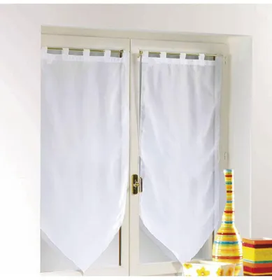 Image de Paire voile pompon passants - 60 x 160 cm - Blanc