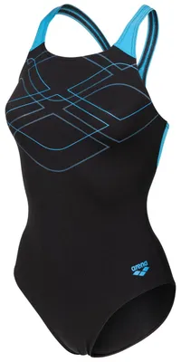 Produktbild von arena Badeanzug Damen Graphic Swimmsuit Swim Pro Back, Farbe:Schwarz-Blau, Größe:38