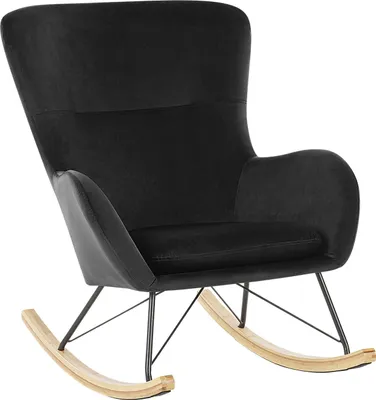 Produktbild von BELIANI Schaukelsessel Schwarz Samtstoff mit Armlehnen Holzbeine Wohnzimmer Kinderzimmer Schlafzimmer Wohnbereich Modernes Design