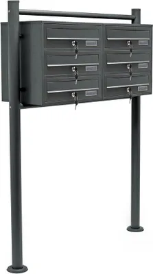 Produktbild von Briefkastenanlage mit 6 Briefkästen auf Standfuß - Antrazit