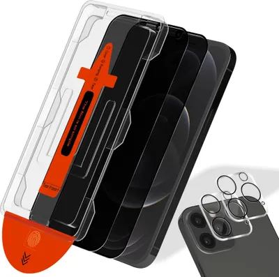 Zdjęcie produktu dla 2-Pack Iphone 12 Pro Privacy Ochrona Ekranu & 2-Pack Ochrona Aparatu - Hartowane Szkło | [Automatyczna Instalacja] - Bez Pęcherzyków