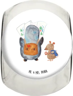 Produktbild von Mr. & Mrs. Panda Kaffeedose Pinguin & Maus Wanderer L 870ml - Weiß - Geschenk, Glasdose, Lebensmittelbehälter, Pinguine, Wandern, glasbehälter, Süßigkeiten Glas
