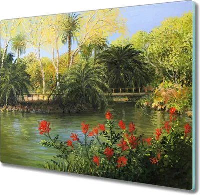 Produktbild von Coloray Hackbrett Herdabdeckplatte 60x52 cm Küchenbrett Kochplattenabdeckung Schneidebrett - Wald-Fluss-Brücke