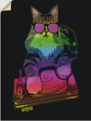 Produktbild von ARTland Wandbild, selbstklebend Witzige DJ Katze Party Musik Größe: 60x80 cm
