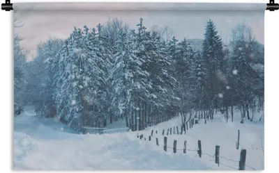 Produktbild von MuchoWow® Wandteppich Wandbehang Wald - Schnee - Winter 60x40 cm Tapisserie Dekoration Wandtuch - Wanddekorationen