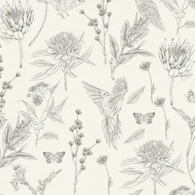 Produktbild von Profhome 394292-GU Vogel Tapete Blumen matt weiß schwarz 5,33 m2