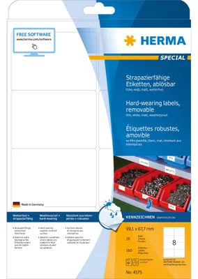 Produktbild von HERMA Folien-Etiketten A4 99.1x67mm   weiß ablösbar   160St.
