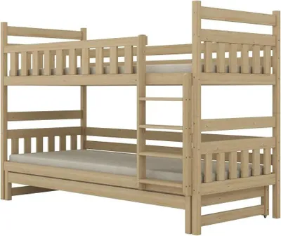 Zdjęcie produktu dla Łóżko piętrowe BARTEK 180x90 sosna nielakierowana drewniane trzyosobowe
