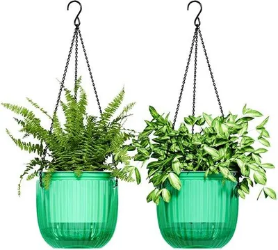 Produktbild von Famanu Hängende Pflanzenübertöpfe Set von 2 mit Selbstbewässerung - 16,5 cm, grün