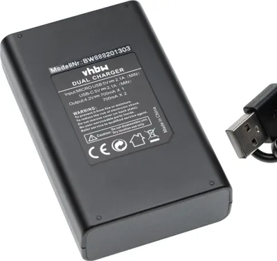 Produktbild von vhbw Dual Micro-USB + USB-C Ladegerät kompatibel mit Nikon Coolpix P6000, P90, S10 Kamera - Ladeschale + Micro-USB Kabel Ladeanzeige