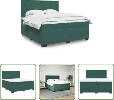 Produktbild von The Living Store Boxspringbett mit Matratze Dunkelgrün 200x200 cm Samt