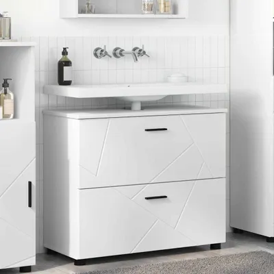 Immagine prodotto di Maison Exclusive - Mobiletto bagno bianco, 76,5 x 35 x 64 cm, realizzato in materiale composito di legno e metallo