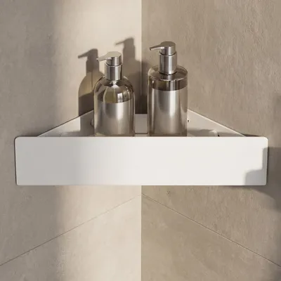 Produktbild von doporro Duschablage ohne Bohren Ecke, Duschregal zum Kleben, Eckregal Bad, Badezimmer Organizer, Wandregal für Shampoo und Duschgel, Sandweiß Reglo-07