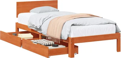 Image de Cadre de lit brun ciré 70 x 190 cm Bois massif Pin