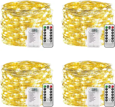 Imagen del producto de Guirnalda de luces con batería - 100 LEDs - 10 metros - 8 modos - Control remoto - Temporizador - Luz cálida - Regulable - Batería