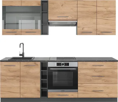 Produktbild von Küchenzeile Vicco Fame-Line Goldkraft Eiche/Anthrazit 235 cm ohne Arbeitsplatte, Model 38750