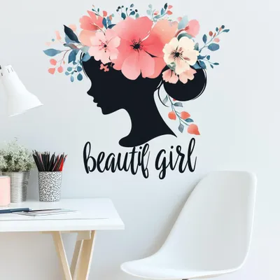 Frauensilhouette mit Blumen – Decords Wandtattoo, Produktansicht 1