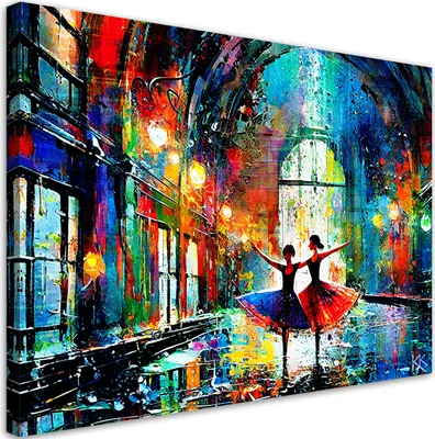 Produktbild von Leinwandbild Tanzende Balletttänzer Abstraktion 120x80 Feeby Violett bild für die wand bereit zum aufhängen