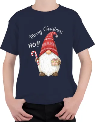 Produktbild von Merry Christmas HO!! Weihnachten Wichtel Gnom Zuckerstange Mütze Uni Kinder T-Shirt, Navy, 128
